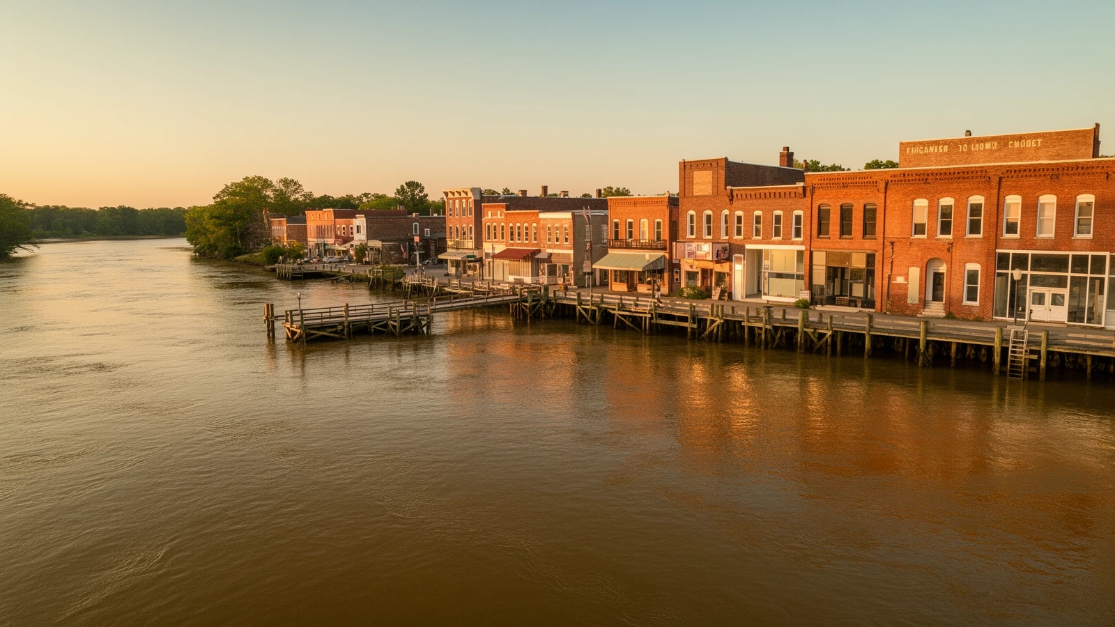 The Roanoke River waterfront in downtown Plymouth, North Carolina