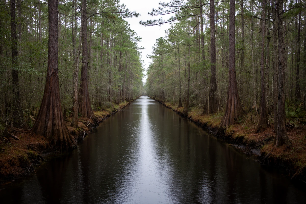 The hand-dug plantation canal at Somerset Place State Historic Site, connecting Lake Phelps to the Scuppernong River