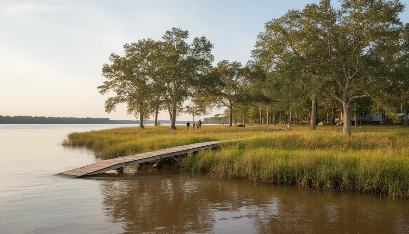 Calm Roanoke River waterfront near Plymouth, Washington County